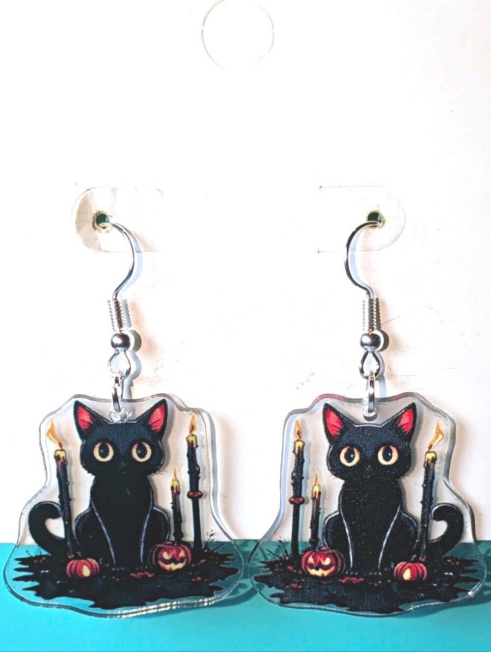 Hand Crafted Black Cat Earrings with Orange Pumpkin Accents